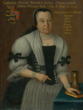 Portrait of Katarína Horvath-Stancic, aged fifty-five, 1749. Widow with pearl necklace and matching