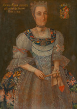 Portrait of Anna Maria Horvath-Stancic de Gradez, 1749. Well-to-do woman in an embroidered dress
