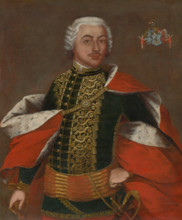 Portrait of a zeman in ceremonial costume, c1740. Young man wearing an ermine-lined cloak and