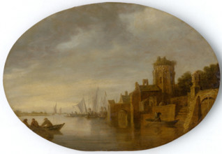 Boats in a harbour, 1640-1650. Circle of Jan van Goyen.