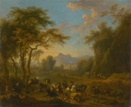 Horsemen attacking travellers, after 1700.