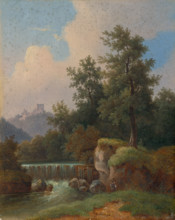 Landscape with castle and dam, 1850-1860.