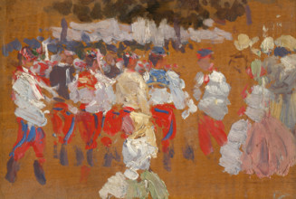 Sketch, early 20th century. People in traditional costume.