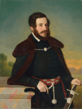 Portrait of E. Szmrecsányi, 1844. Bearded man wearing a fur-lined coat, and a belt with silver
