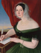 Portrait of Zofia Brezovická from Brezovica and Velká Lomnica, 1845. Woman writing a letter with a