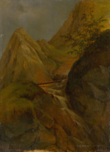 Mountain landscape with waterfall, c1860.