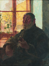 Old man with a pipe by window, 1914.