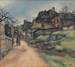 Village scene with figures, 1924.