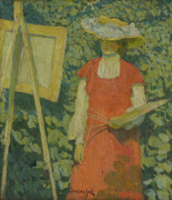 Painter, 1908-1910. Woman in a straw hat, holding palette and paintbrushes.