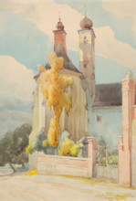 Gymnasium Church in Levoca, 1926. Exterior in Slovakia.