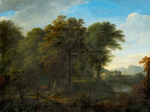Romantic Landscape with Figural Stafagge, 1800-1850.