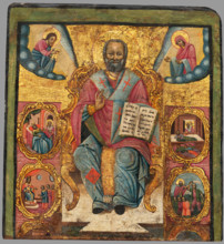 St. Nicholas entrhoned, 1751-1800. The saint surrounded by vignettes depicting scenes from his life
