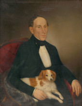 Portrait of a seated man with a dog, 1853.