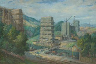 Viaduct construction near Ruzín, 1953. The highest railway bridge in Slovakia,  40 metres above the