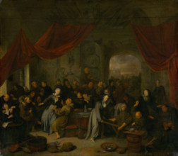 Entertainment of the monks, 1680-1700. Lively scene as monks and nuns eat, drink, and enjoy