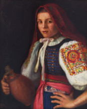 Girl from Trencín (Girl from Teplá), 1924. Young woman wearing traditional costume.