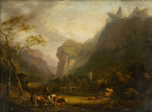 Mountain Valley with a Figural Group in the Foreground, 1800-1820.