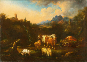 Romantic Landscape with Flock, around 1680-1690.