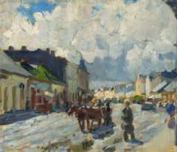 The main street in Michalovce, c1930. Town in Slovakia.