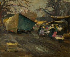 Market in front of the church, 1920-1928.