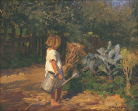 Little girl with a watering can, 1918.