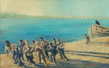 Burlaks on the Volga, 1929. After Repin's "Barge Haulers on the Volga".