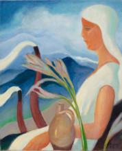 Girl in White with Factory Chimneys and Flowers, 1932.