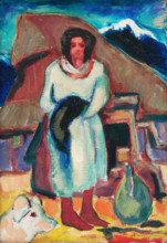 Study of a village girl in front of a cottage, 1932.