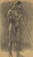 Study of a standing man with a stick, 1910-1920.