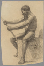 Study of a seated man with a stick, 1907.