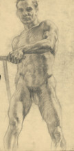 Study of a man holding a stick in his hand, 1910-1920.