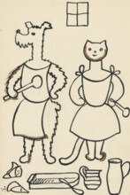 33. Talking about a dog and a cat, around 1928. Additional Info: Illustrations for the book - Josef