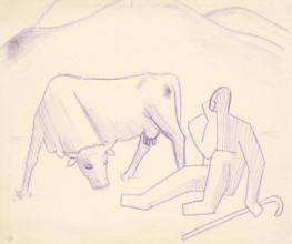 Herdsman with a cow, 1936.