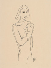 Harlequin with a monkey on his arm, around 1929-1930.