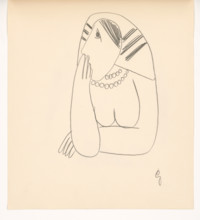 Woman in a striped scarf with her face supported, 1938.