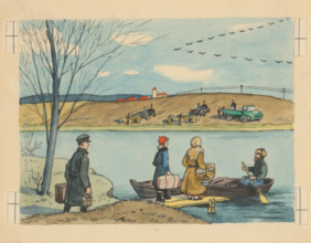 Across the river, 1928. Additional Info: Illustration for children's magazine Druzba, Bratislava