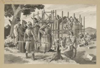 Pribina builds a Christian church in Nitra, 1937.