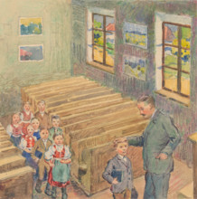1.- The Teacher with the Children in the Classroom, 1932. Additional Info: Illustrations for the