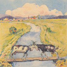 17.- Meeting of two goats on a narrow footbridge over a stream, 1932. Additional Info: