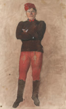 Standing soldier with folded arms, 1880-1910.