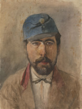 Portrait of a soldier in a blue cap, 1880-1910.
