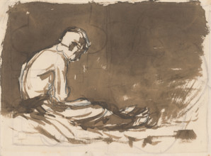 Study of a seated half-dressed man from the side, 1890-1899.