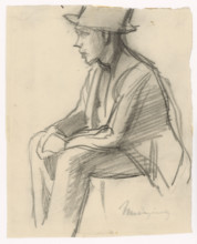 Study of a seated man in a hat, around 1900.