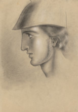 Young man's head in a helmet, 1865-1870.