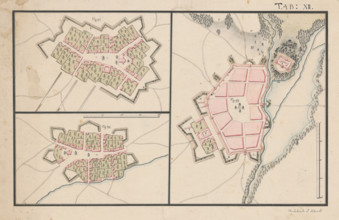 Plans of three settlements with fortifications, 2nd half 18th century.