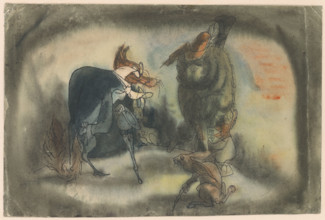 Meeting of a boar in a hat and a fox with an umbrella, 1940-1944.