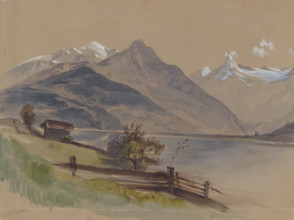 Alpine landscape with a lake, around 1846-1850.