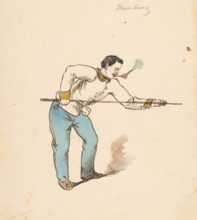 Playing billiards, 1850-1860.