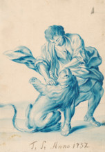 Man wrestling with a lion, 1752.