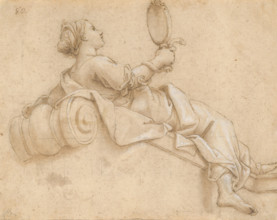 A girl lying with a mirror in her hand, 1601/1700.